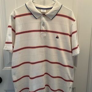 Men's Brooks Brothers White and Red Striped Polo Shirt